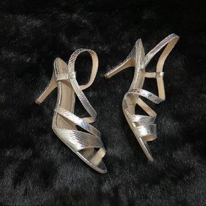 Y2K Metallic Silver Kitten High Heels Shoes Size 9 Strappy Formal Party Bridal